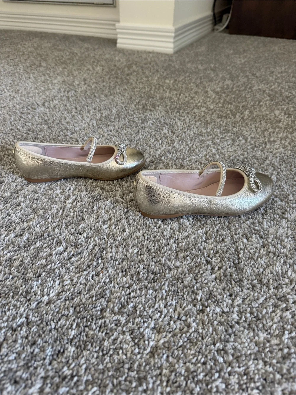 Nina Girls Metallic Gold Ballet Flats with Rhinestone Bow